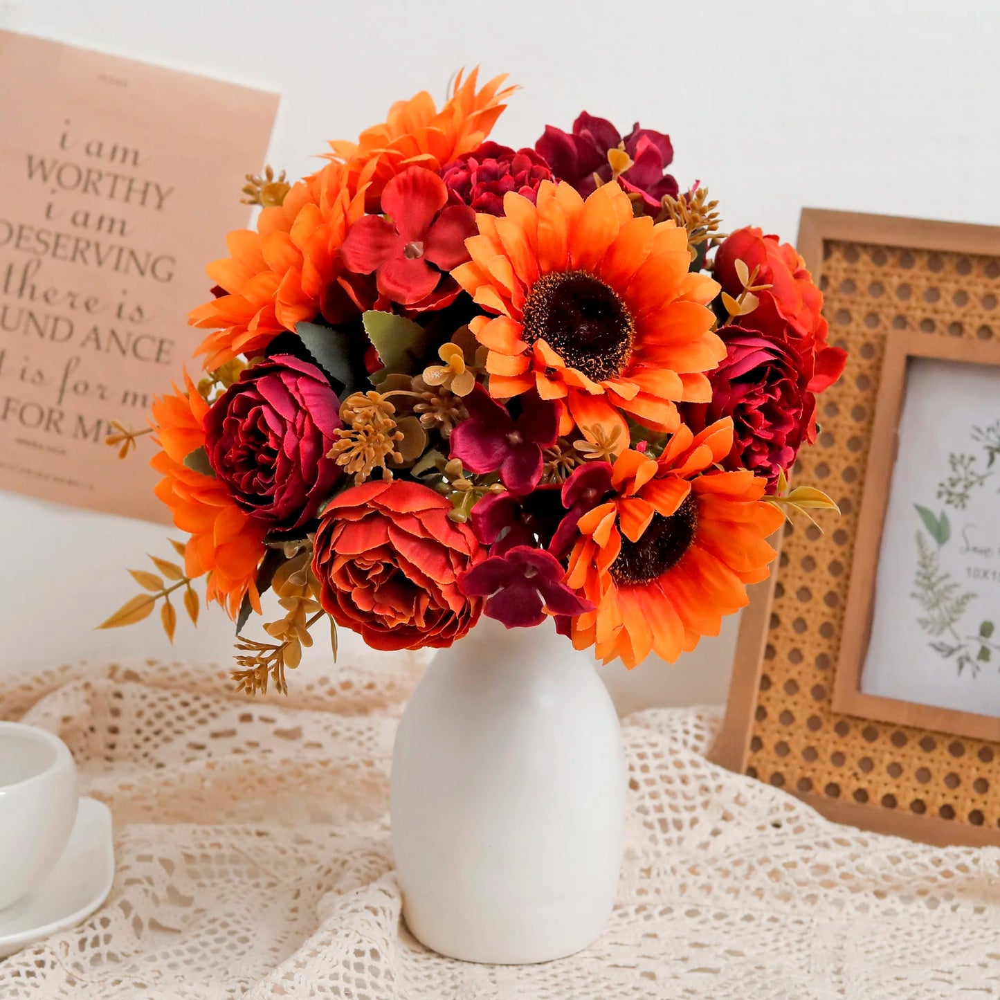 Autumn Sunflowers Peony Artificial Flowers Silk Bouquet Wedding Christmas Room Table Decoration For Vase Home DIY Fall Decor