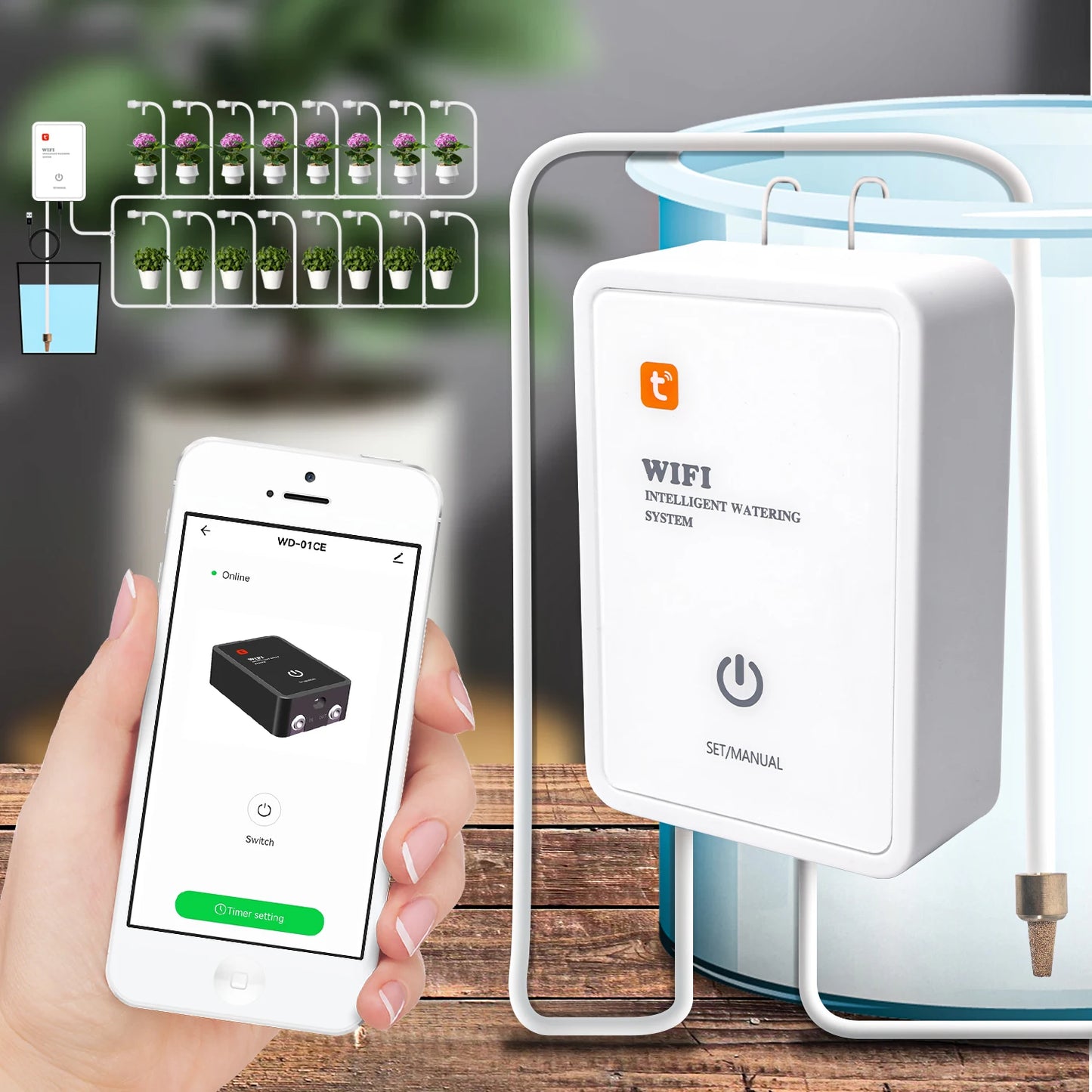 Tuya Smart Wifi Garden Control Watering Device Automatic Water Drip Irrigation Watering System Kit WIFI Mobile APP Control