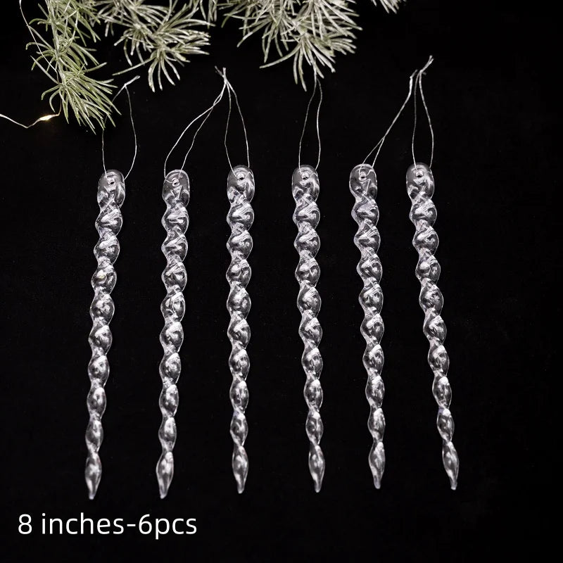 6/12PCS 10-20.5CM Christmas Simulation Ice Xmas Tree Hanging Ornament Fake Icicle New Year Christmas Decorations Navidad Gifts