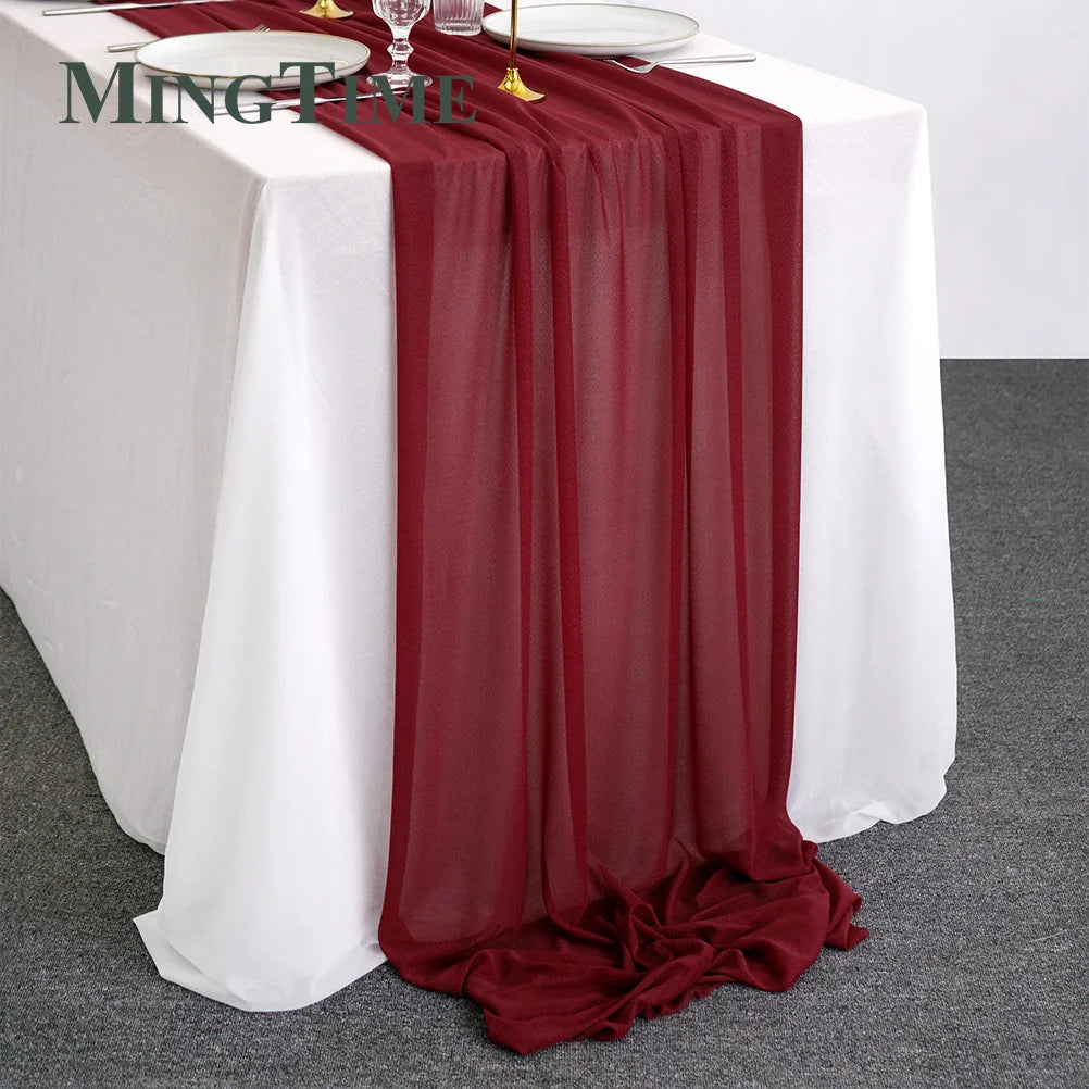 Table Runner Sheer Chiffon-like Boho Wedding Party Bridal Birthday Christmas Decorations Peach Khaki White Gold Green Color etc.