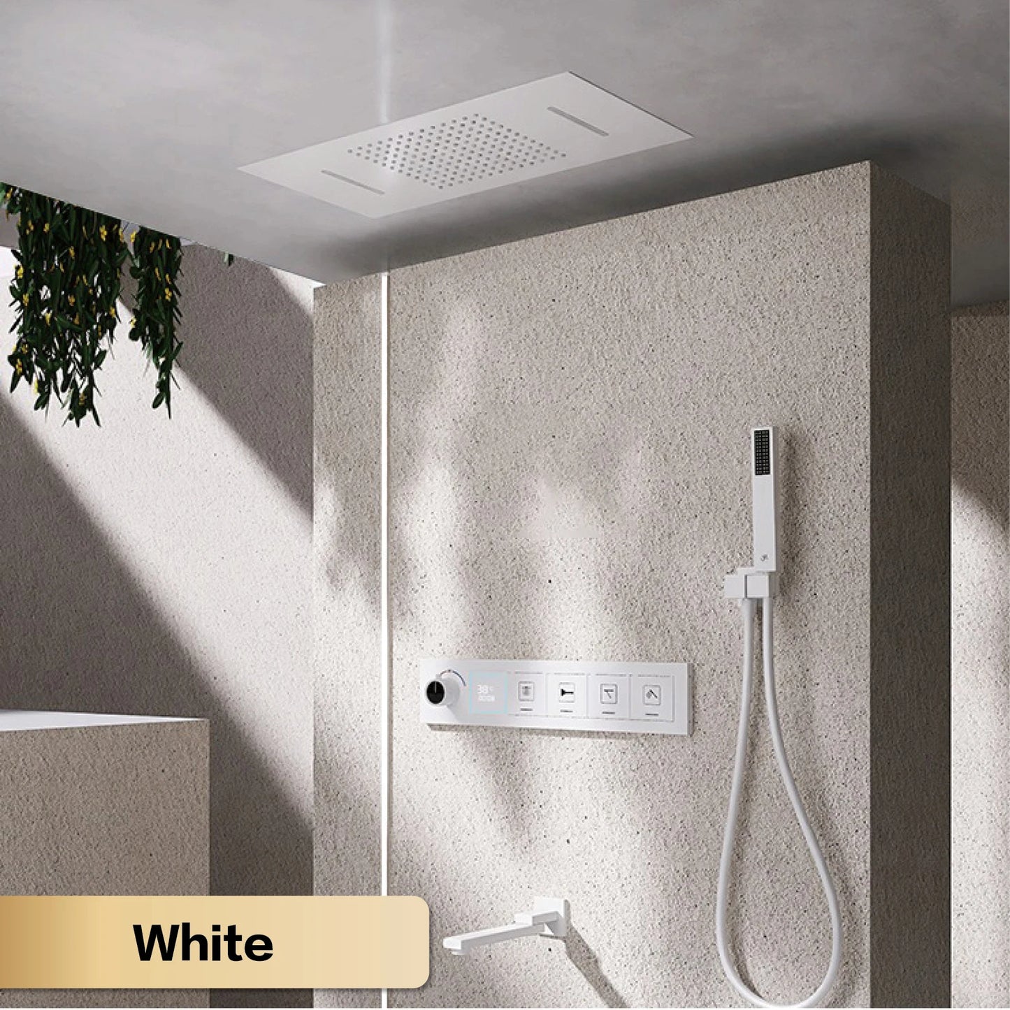 Gun gray brass ceiling constant temperature shower system embedded design LED digital display cold and hot water bathroom mixer