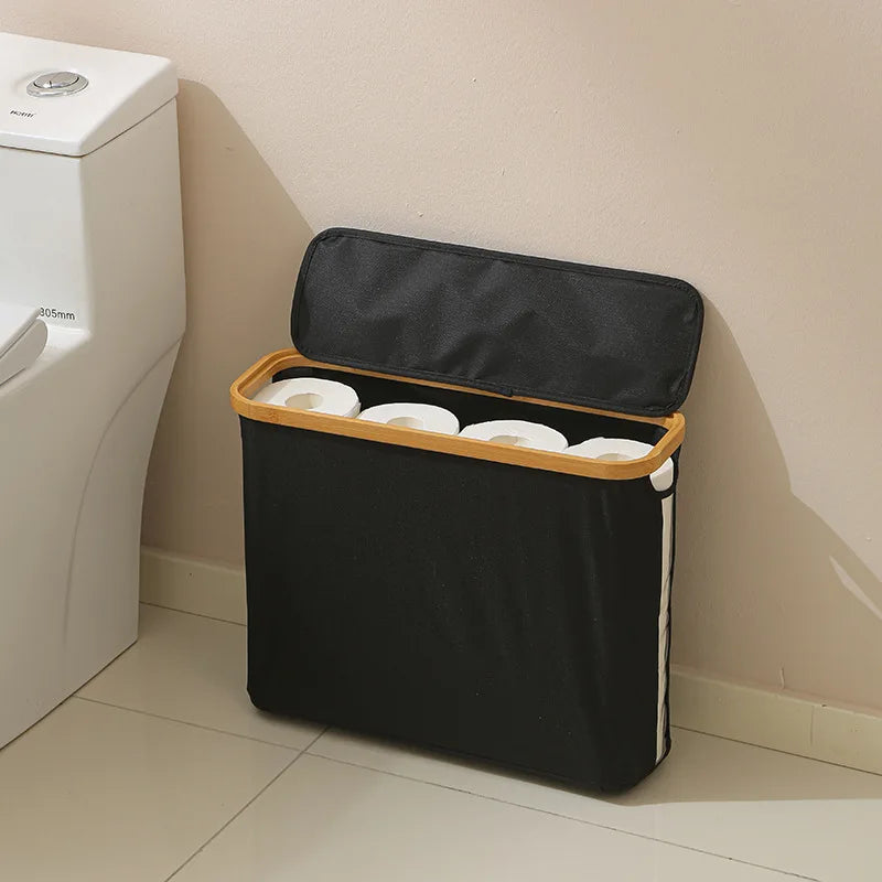 Toilet Paper Storage Basket With Transparent Window Lid Bathroom Organizer