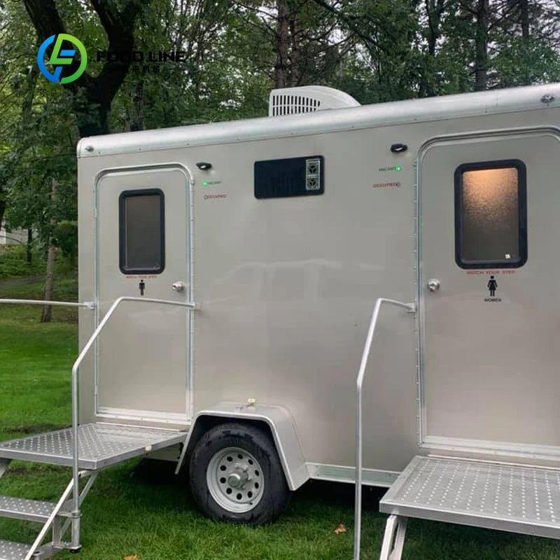 Customized Luxury 2-Station Outdoor Restroom Trailer Stainless Steel USA Standard for Events and Public Use