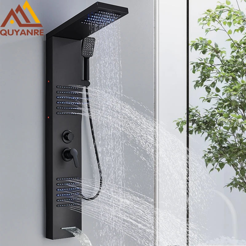 Quyanre LED Shower Panel Tower System Rainfall Massage
