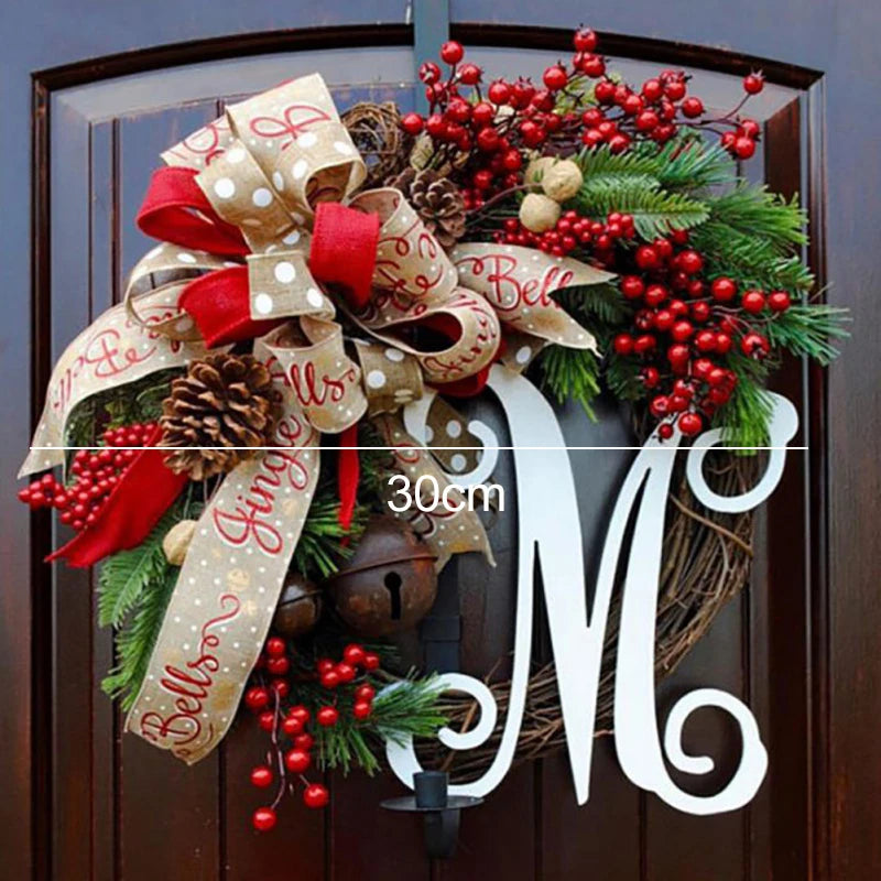 Festive Christmas Letter Wreath Decorations Featuring Artificial Red Berry Accents
