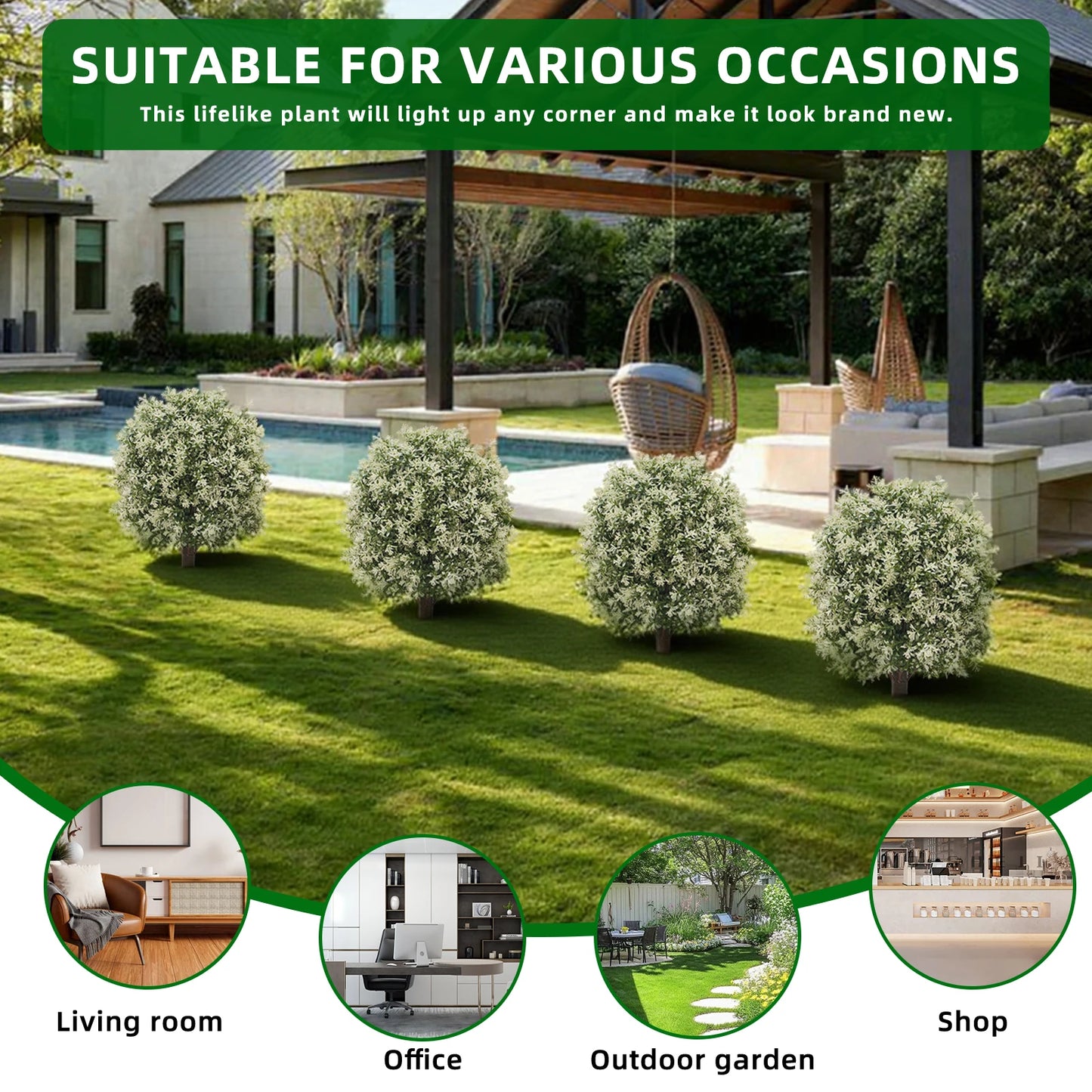 2pcs Artificial Boxwood Topiary Ball Trees with Ground Spike, Artificial Shrubs, Fake Evergreen Plant Bush for Front Porch Garde