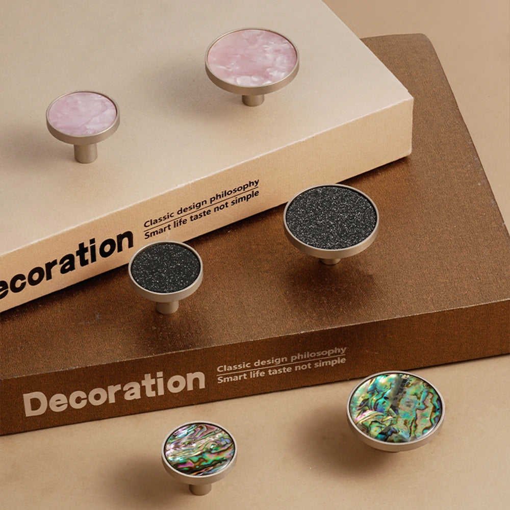 Dooroom Brass Furniture Handles Shell Simple Nordic Pastoral Wardrobe Dresser Knobs Cupboard Cabinet Drawer Round Colorful Pulls