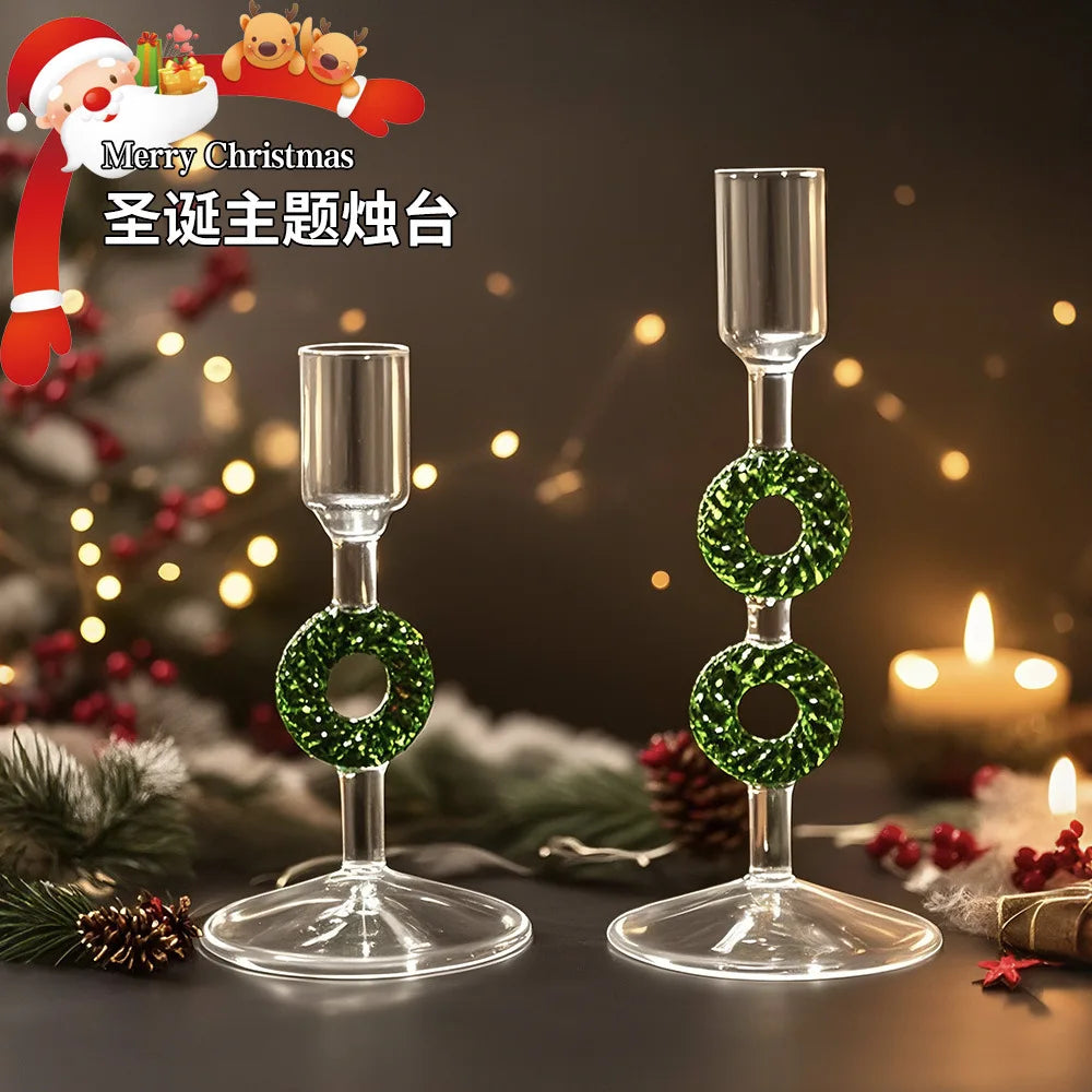 Nordic Christmas Trees Candle Stick Holder Tabletop Glass Borosilicate Candle Holders for Party Birthday Home Decor