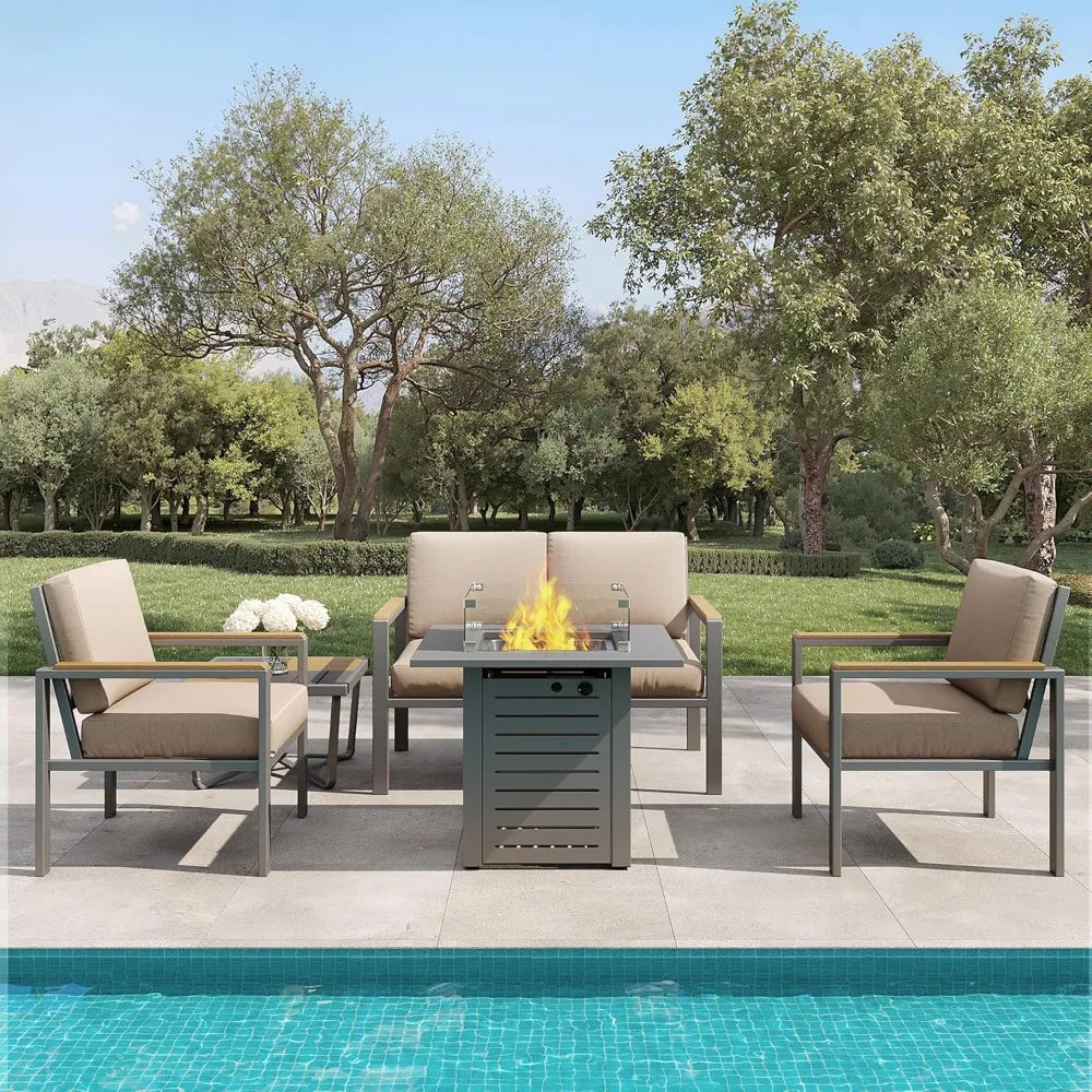 HUANZHUANG Outdoor Patio Set With Premium Fire Pit Table