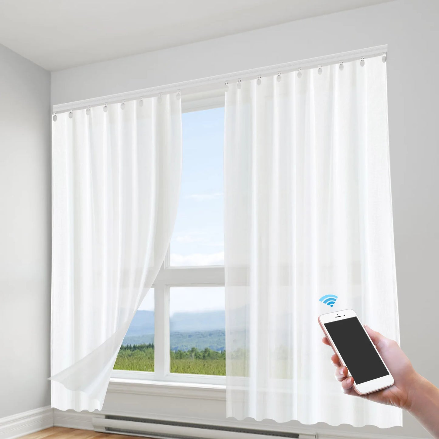 Motorized Curtain Rail W/ Remote & App Control , Smart Electric Curtain Track Compatible W/ Alexa Google Home