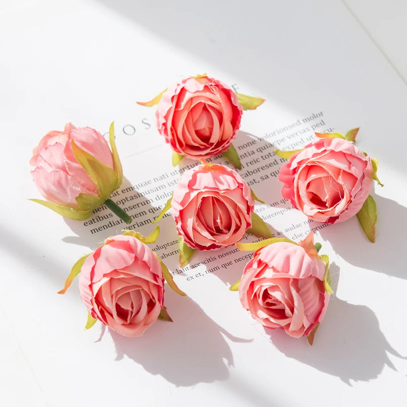 Cheap Silk Tea Buds Roses Head Wedding Decorative Wreaths Christmas Decorations for Home Diy Gift Fake Plants Artificial Flowers