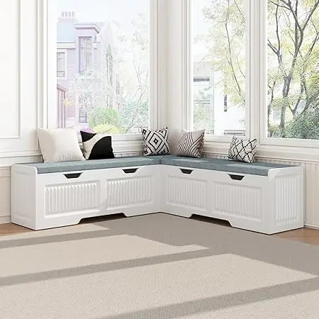 L Shape Storage Bench,63 in L-Shaped Kitchen Breakfast Corner Bench with Cushioned Seat and Hidden Storage Function, Wooden Back