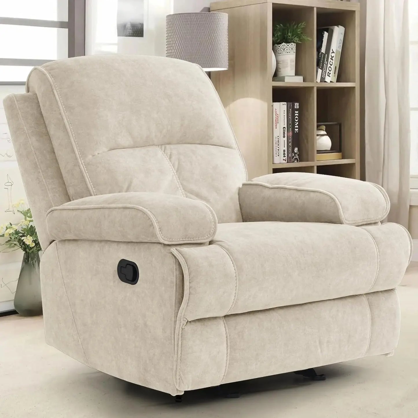 Manual Rocker Recliner Chair for Adults, High Back Glider with Deep Seat, Upholstered Fabric Armchair, Customized