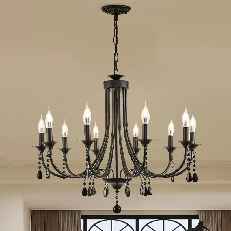 American Black Metal E14 Led Chandelier Living Room Crystal Hanging Lamp Art Decor Home Lighting Led Lamparas Luminarias