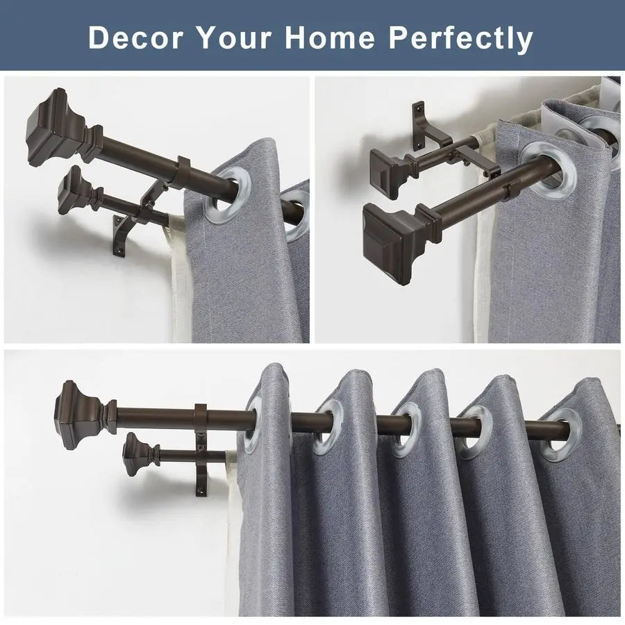 Curtain Rod, 1 inch Adjustable Heavy Duty Drapery Double Rod for Window 144 to 164 Inches 1213.6Feet, Vintage Square Finials,Pre