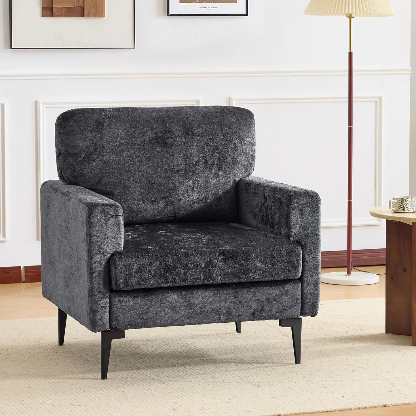 Oversized Chenille Accent Chair, Comfy Armchair for Living Room, Mid-Century Upholstered Reading Single Sofa Chair, Customized