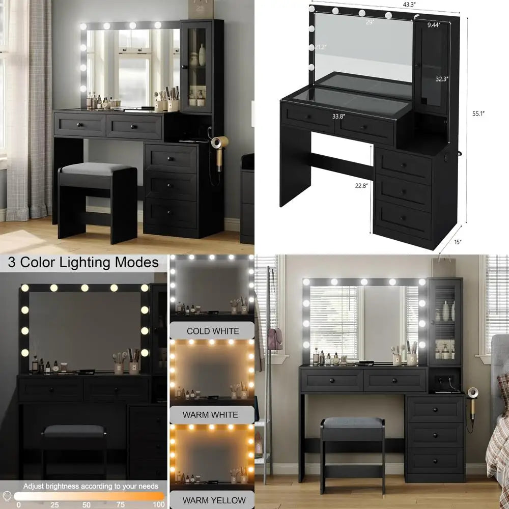 Vanity Desk With Mirror And 11 Lights Modern Makeup Table