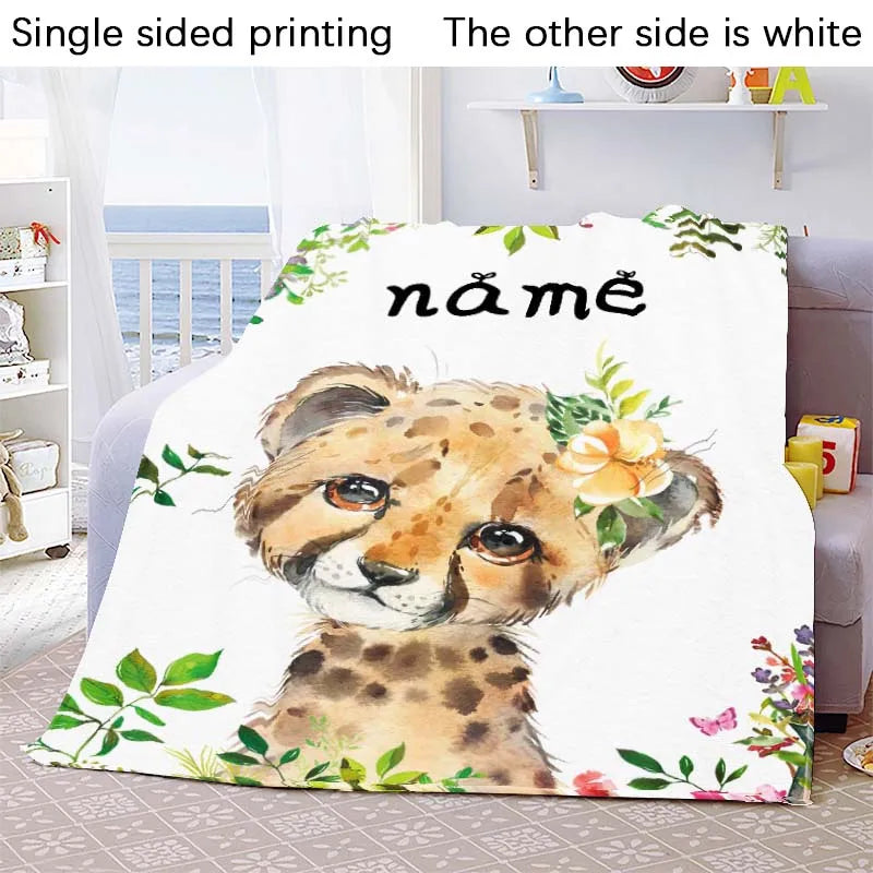 Custom Blanket Custom Name Blanket Baby Girl Boy Kids Cartoon Animal Cute Soft Flannel Throw Blankets Personalized Blanket Gifts
