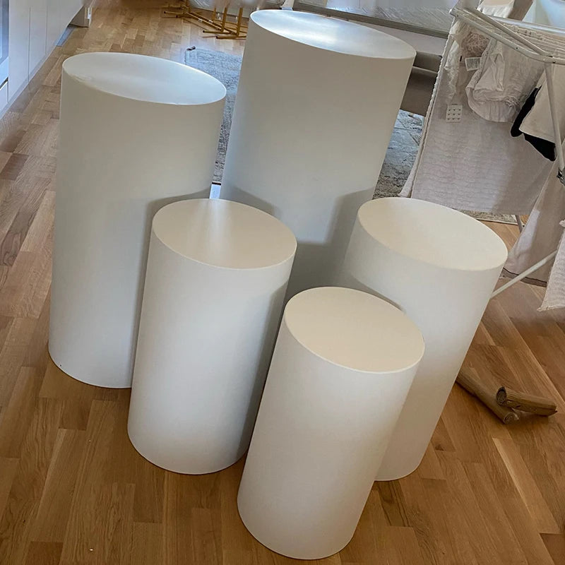 Hot 3/5pcs Round Cylinder Pedestal Display White Gold Art Decor Cake Stand Plinths Pillars for DIY Wedding Party Decorations
