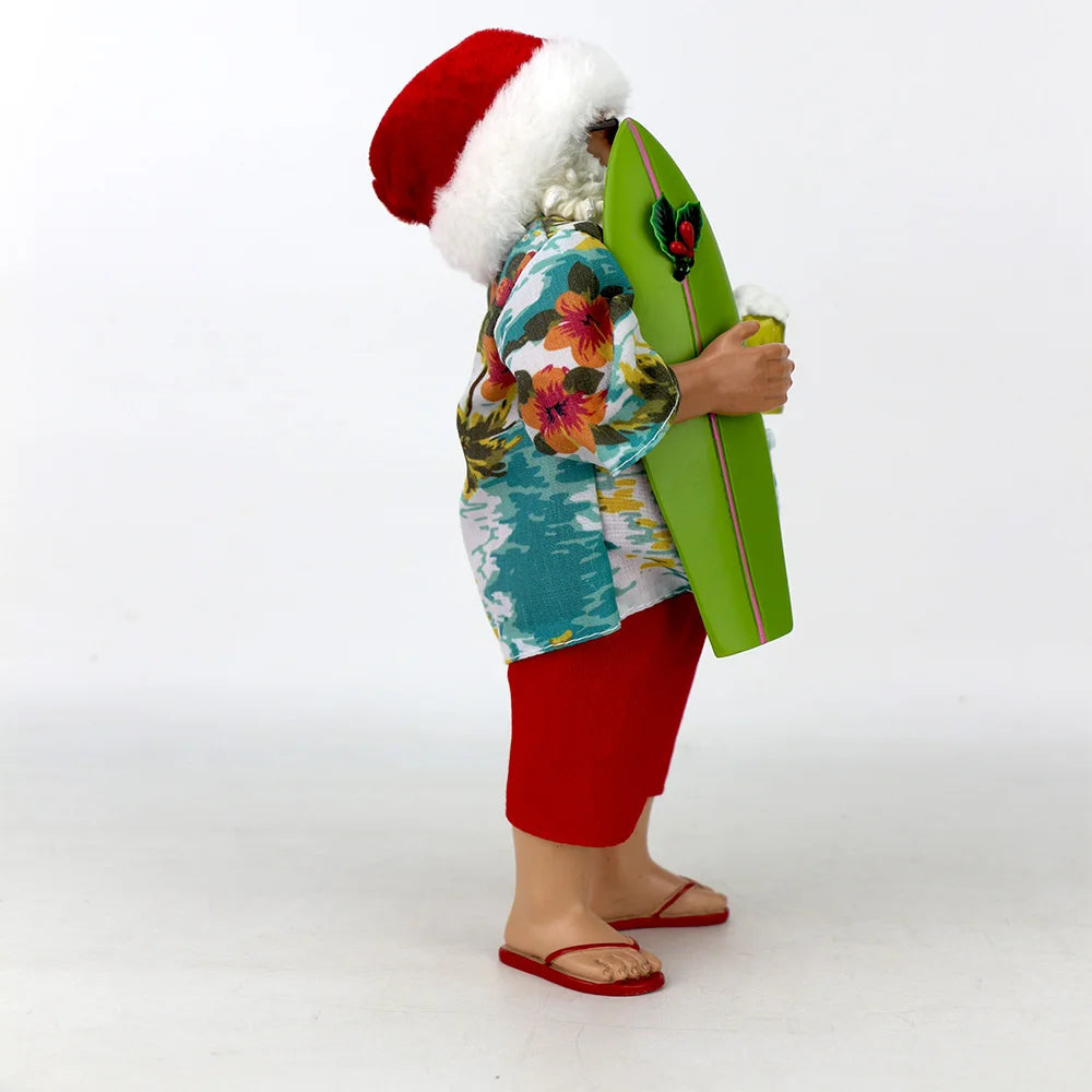 Santa Claus Figurine Decked in a Cheerful Hawaiian Shirtand Wearing His Flip-flops  Christmas Decorations