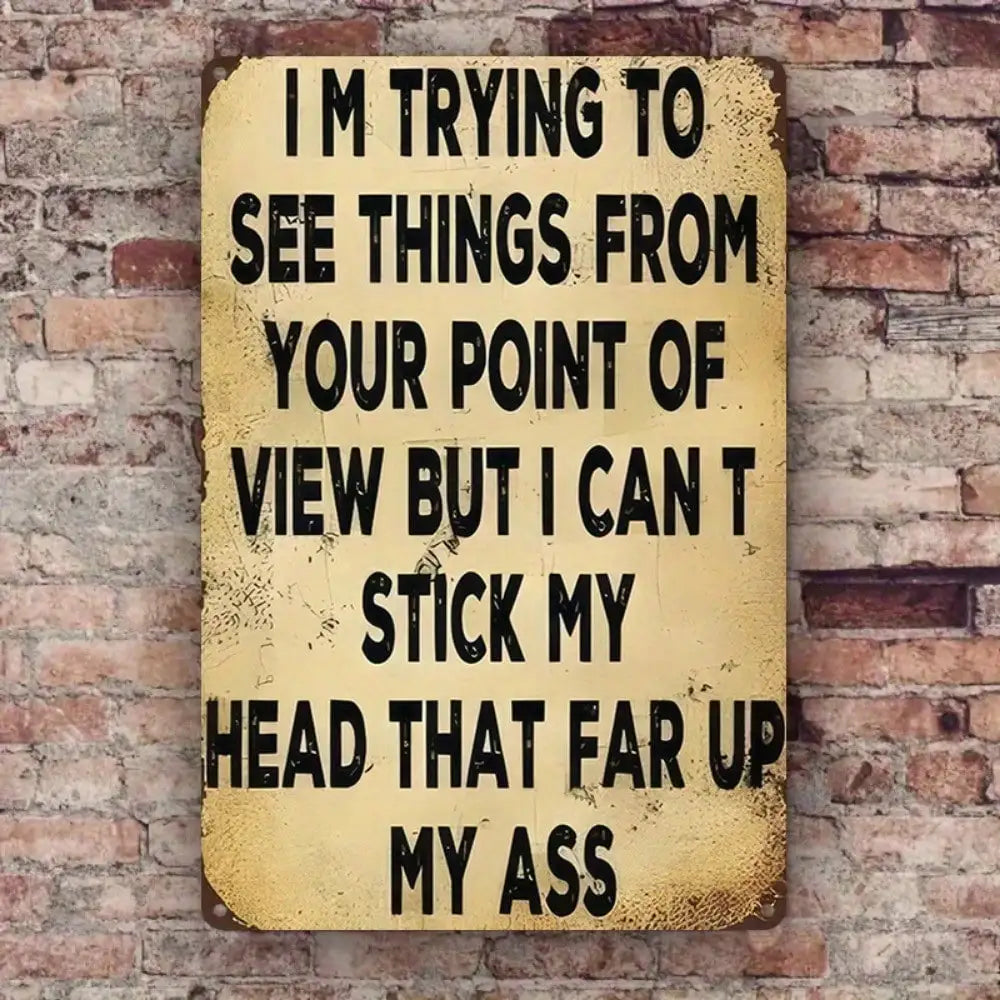 1PC Funny Tin Sign 'I’m Trying To See Your POV' – Humorous Metal Wall Décor, High-Quality Gift for Home or Entertainment Space