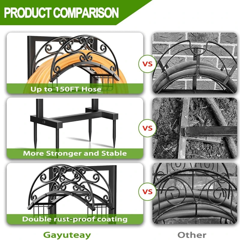 Garden Hose Holder-Upgraded Water Hose Holder Holds 150-feet Hose Heavy Duty Metal Hose Stand Sturdy Freestanding Hose Hanger