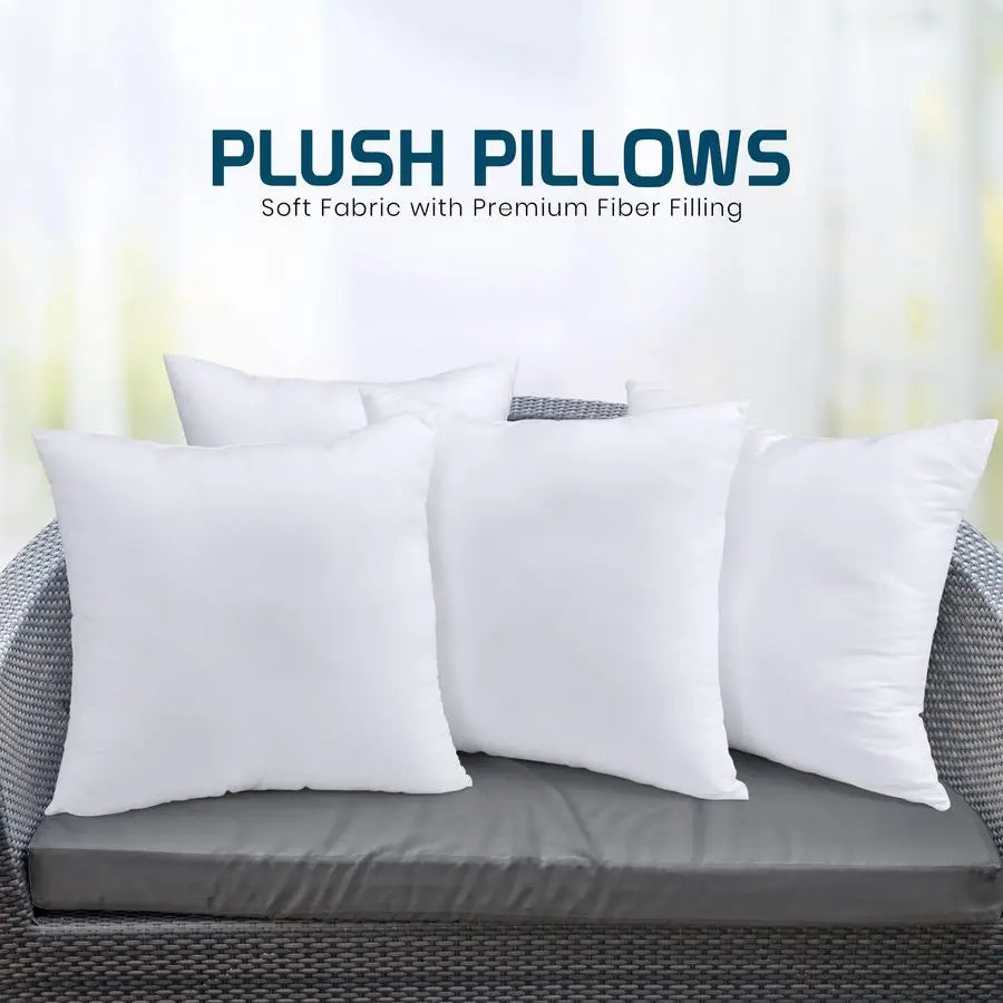 Throw Pillows Set of 4, White u2013 22 x 22 Inches Down Alternative Pillows for Bed, Sofa, and Couch Fluffy Decorative Stuffer