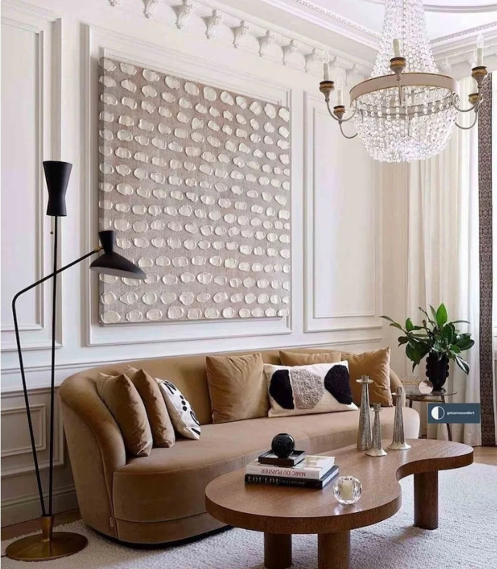 Custom Design White Beige 3D Textured Minimalist Handmade Wabi-Sabi Abstract Oil Painting for Home Hotel Office Wall Art Decor