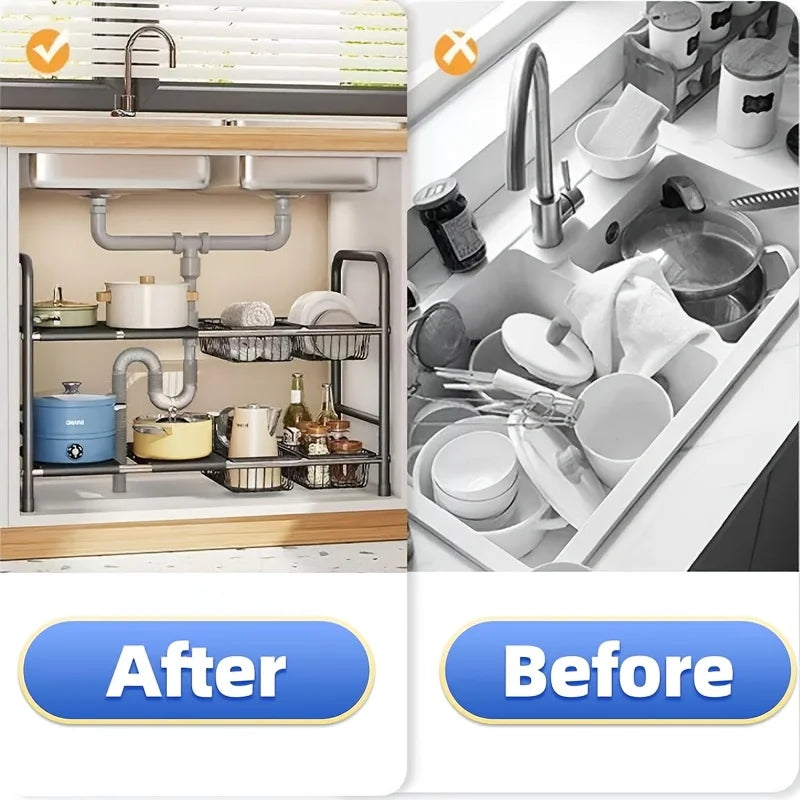Homefish Dual Tier Under Sink Organizer Shelves Kitchen