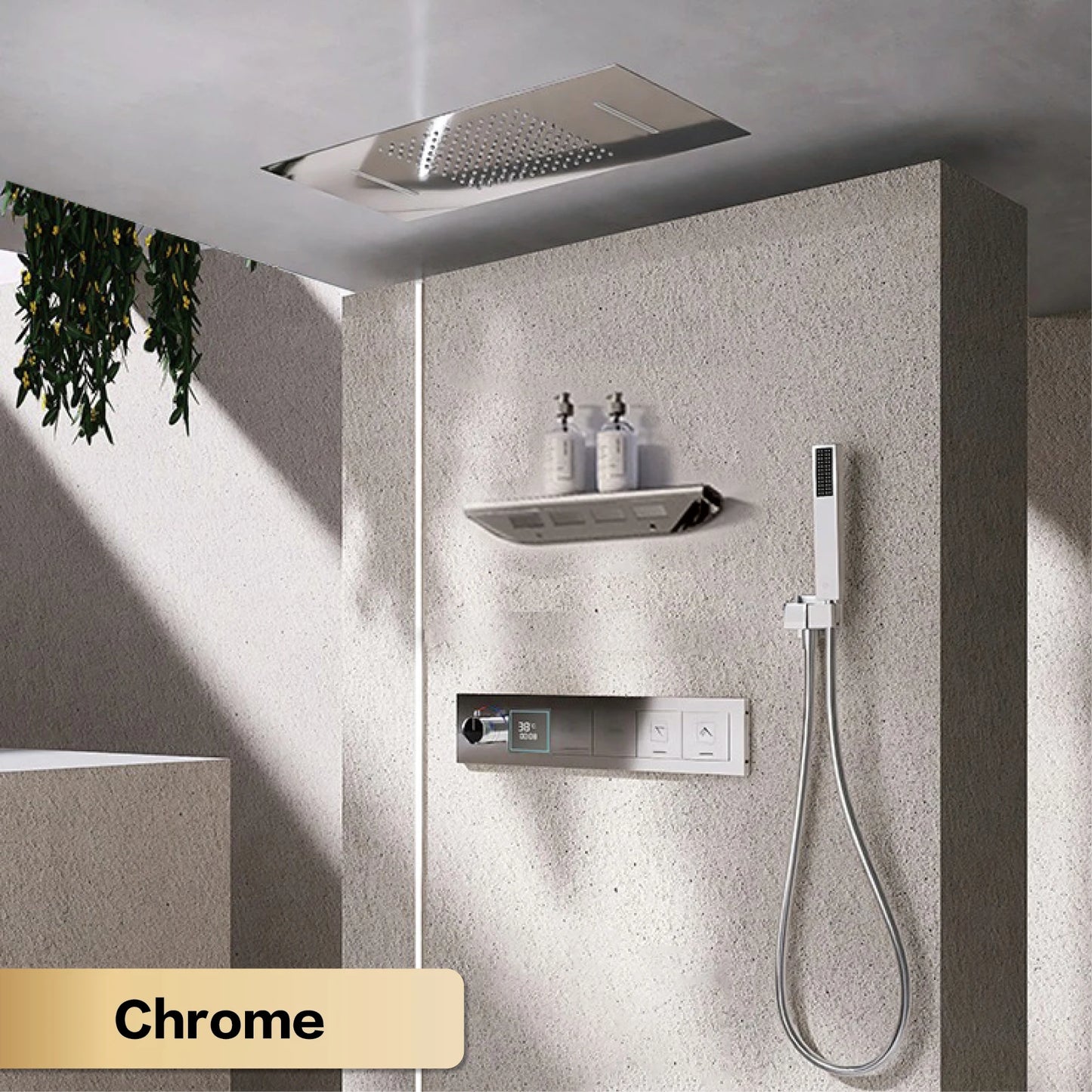 Gun gray brass ceiling constant temperature shower system embedded design LED digital display cold and hot water bathroom mixer