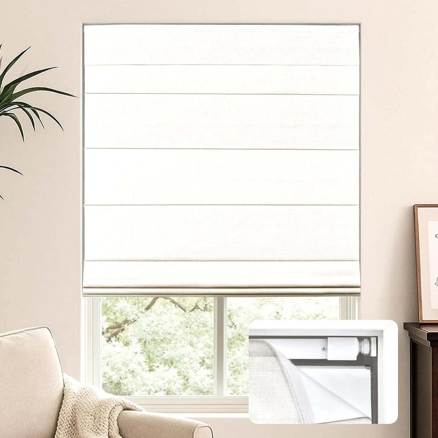 No Drill Cordless Roman Shades, Blackout Thermal Insulated UV Blocking Window Blinds, Lightweight Fabric for Indoor Windows