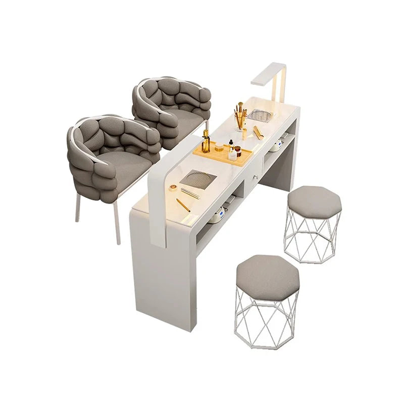 Marble Top Luxury Nail Table With Light Profesional Storage French Nail Desk Design Classic Mesa Manicura Saloon Furniture