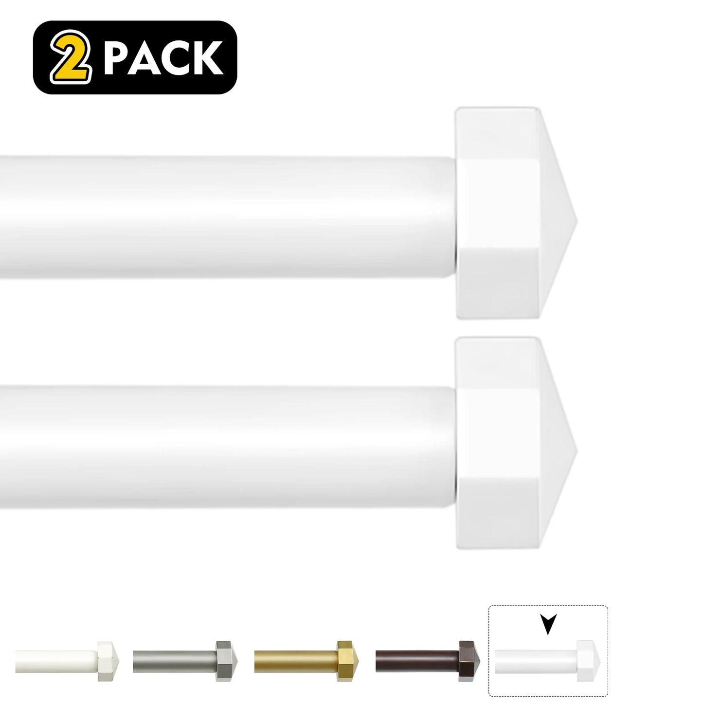 Two Pack Five Eighth Telescopic Curtain Rod Set Finials