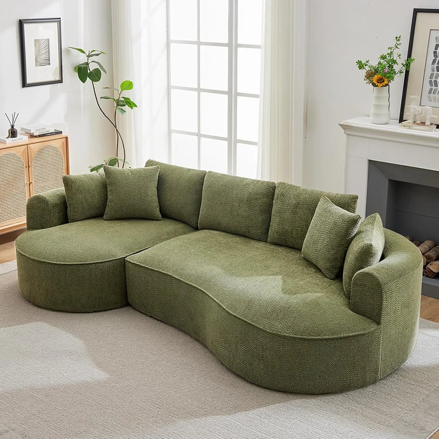 124" Oversized Boneless Couches for Living Room, Sectional Curved Sofa with 7 Pillows, L-Shape Boneless Couch with, Customized
