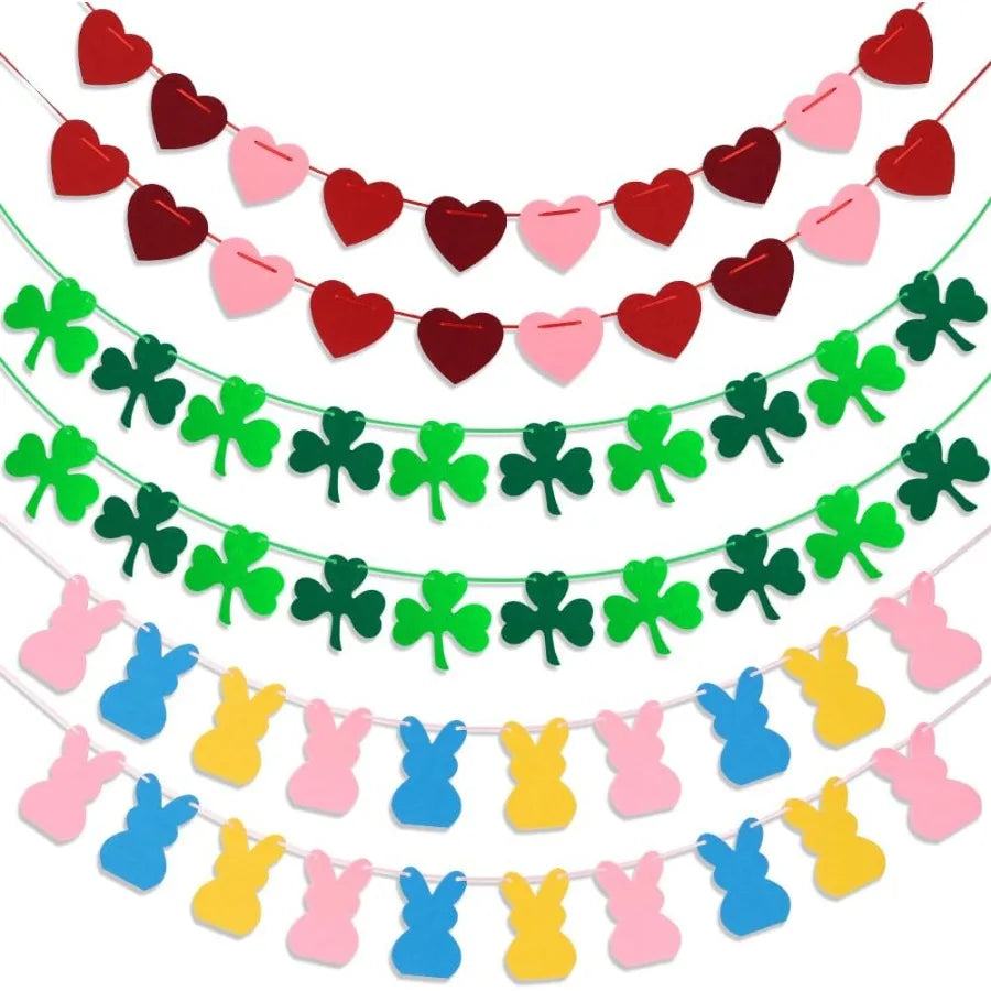 Valentines Day Felt Garland 6 Piece Heart Mantel Wall Decor