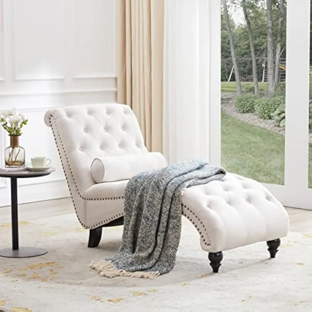 HUANZHUANG Button-Tufted Upholstered Chaise Lounge With Pillow