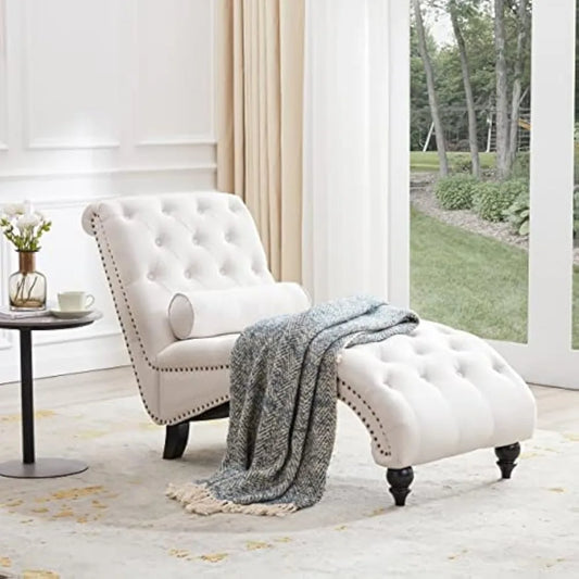 HUANZHUANG Button-Tufted Upholstered Chaise Lounge With Pillow
