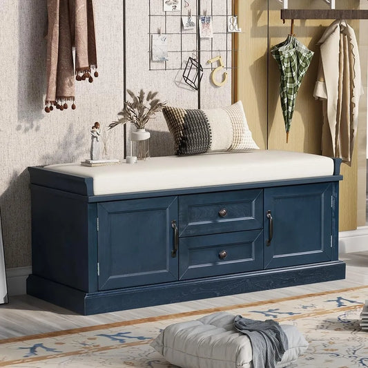 Storage Bench With Drawers And Cabinets Removable Cushion