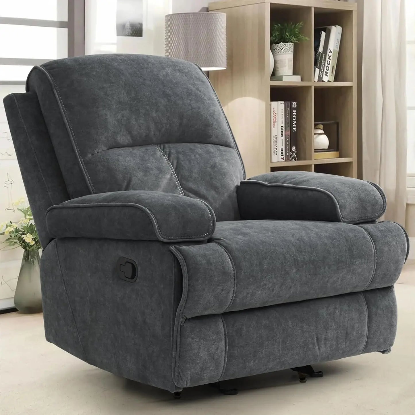 Manual Rocker Recliner Chair for Adults, High Back Glider with Deep Seat, Upholstered Fabric Armchair, Customized