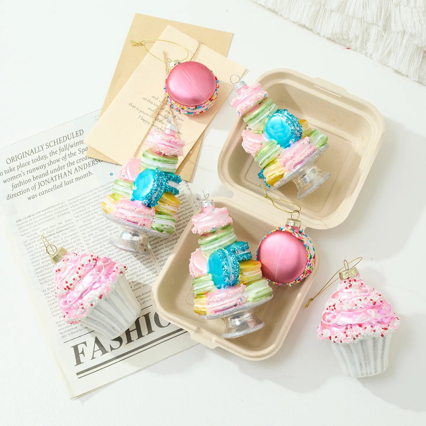 New Shaped Glass Christmas Ball Christmas Tree Pendant Colorful Macaron Cake Painted Ball Christmas Decorations