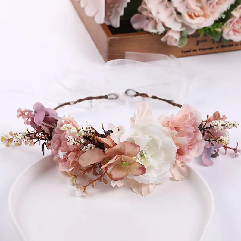 Women's Wedding Flower Wreath Crown Festival Headband Female Hair Accessories Headdress for Girls Garland Wedding Sweet Headwear
