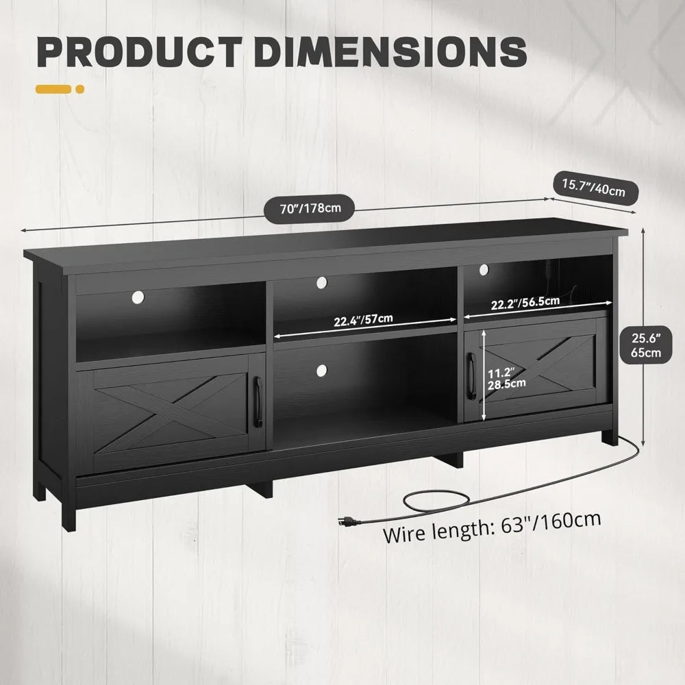Farmhouse TV Stand for 70 75 80 Inch TVs With LED Lights