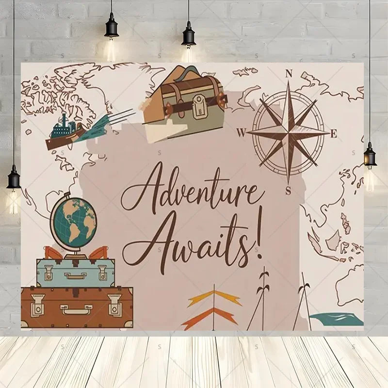 Let The Adventure Begin World Airplane Graduation Backdrop