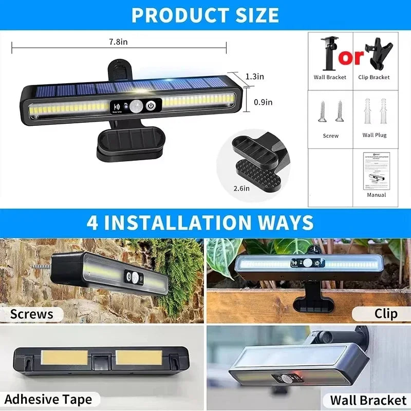 Clip On Solar Lights Outdoor IP65 Waterproof Garden Fence Street Lights Motion Sensor Portable Solar Powered Security Wall Light