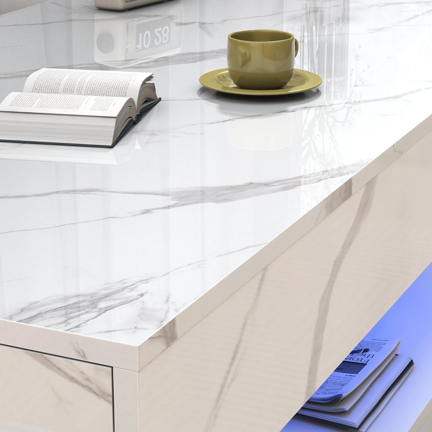Modern LED Coffee Table With Dual Layer And 2 Drawers
