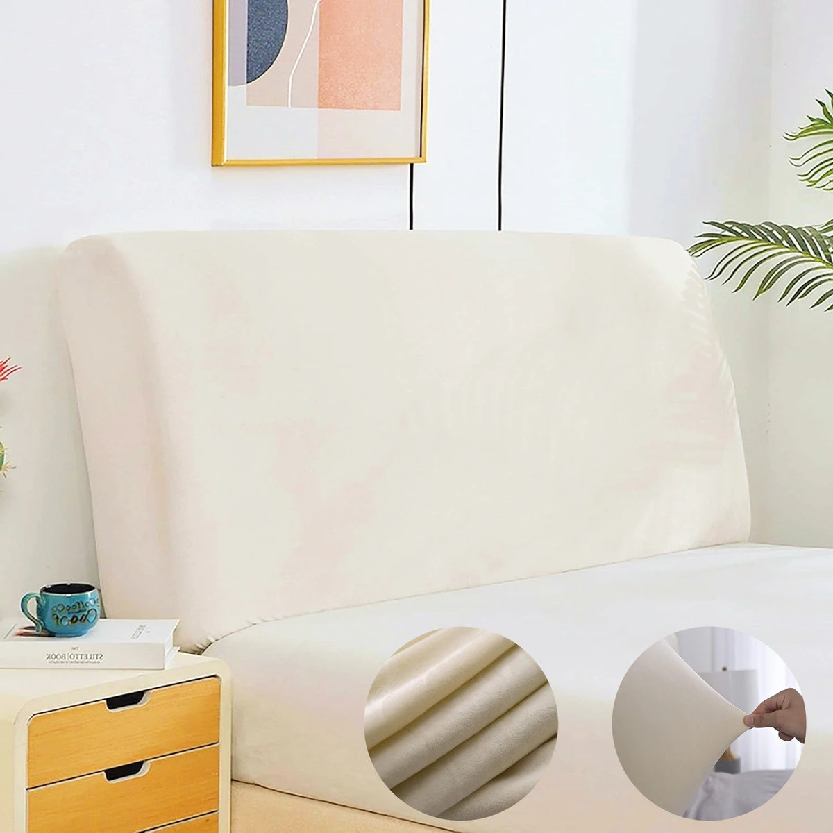 Velvet Bed Headboard Cover All-Inclusive Design Solid Color Elastic Protection Headboard Protection Cover for Single Double King