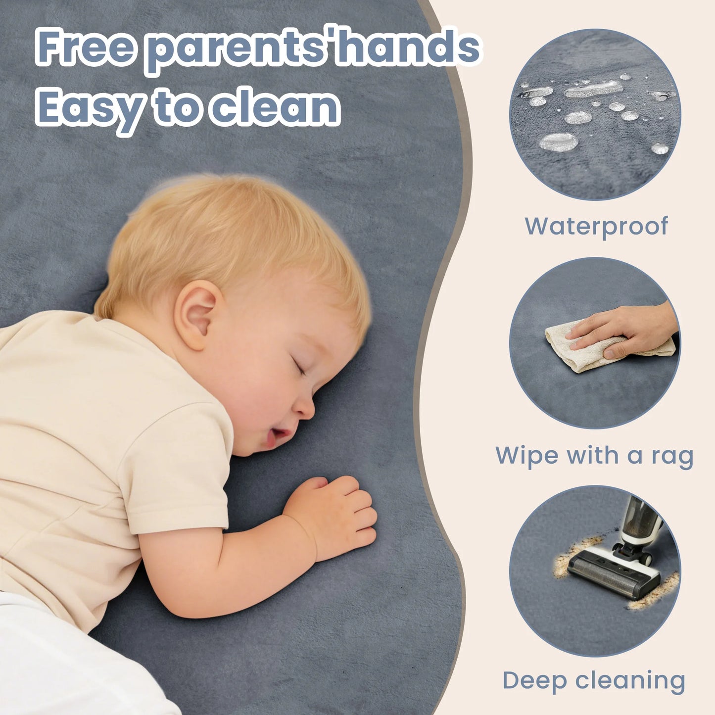 1.3inch Thick Baby Play Mat for Tummy Time Memory Foam Carpet Large Crawling Soft Velvet Non-Slip Nursery Rug for Floor Kids