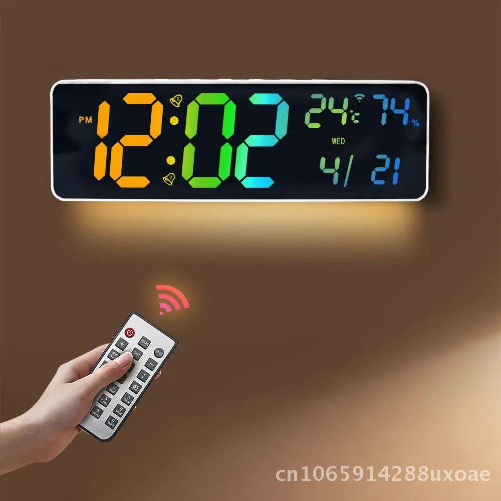 Summer Time Digital Wall Clock Bluetooth Smart Light-Sensing Snooze Alarm with Automatic Time Setting LED Display Thermometer