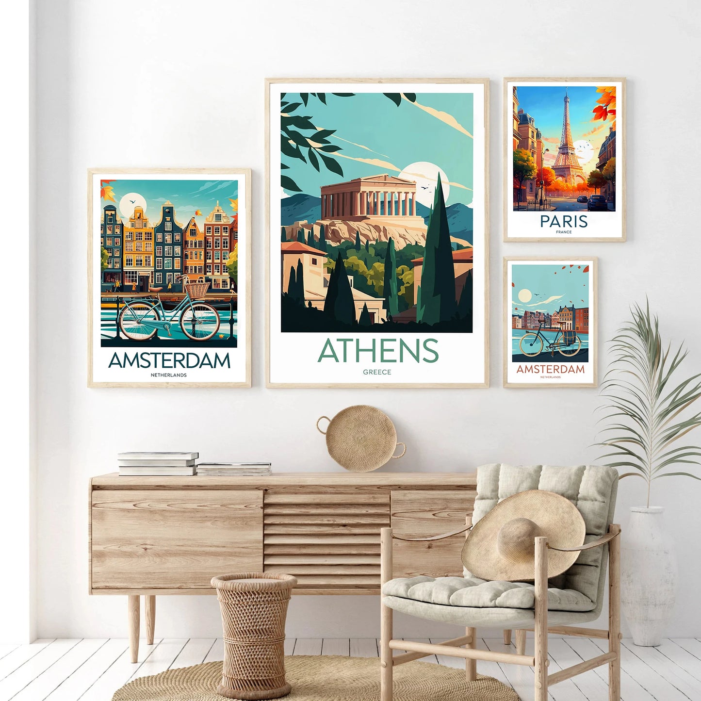 Amsterdam Travel Prints Netherlands London UK Big Ben Paris Eiffel Tower Greece Athens Posters Universal Gifts Home Decor