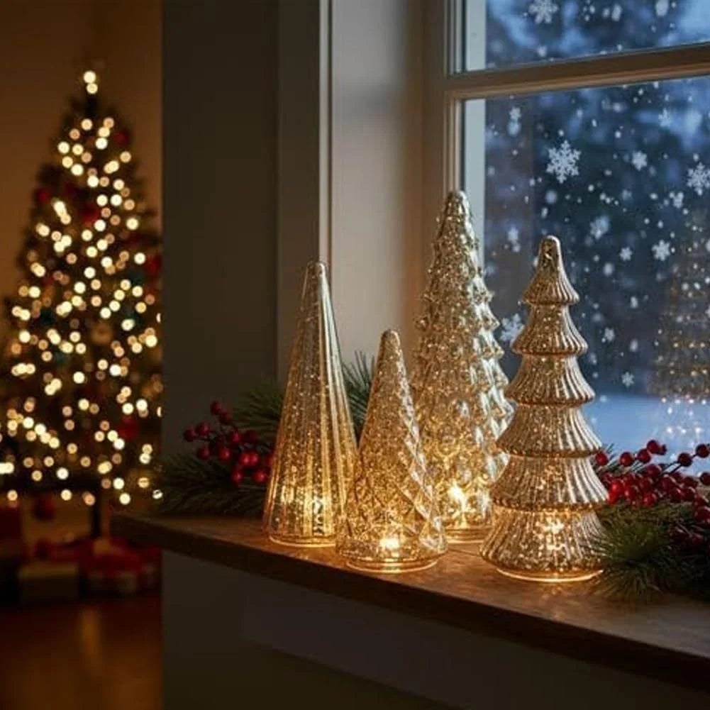 Set of 5 Illuminated Mercury Glass Trees With Light Versatile LED Christmas Trees For Tabletop DIY Decoration Desktop Ornament